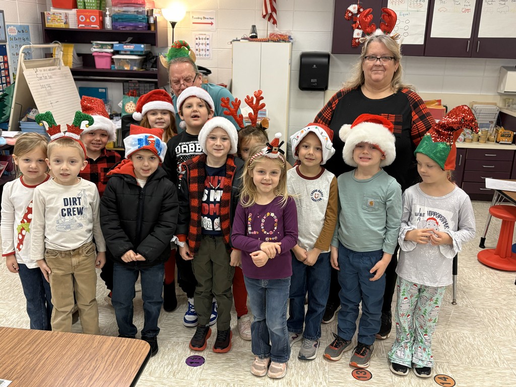 Mr. Laws' class in their holiday hats.