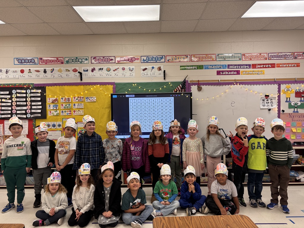 Our Kindergarten students with their 1ooth day of school hats