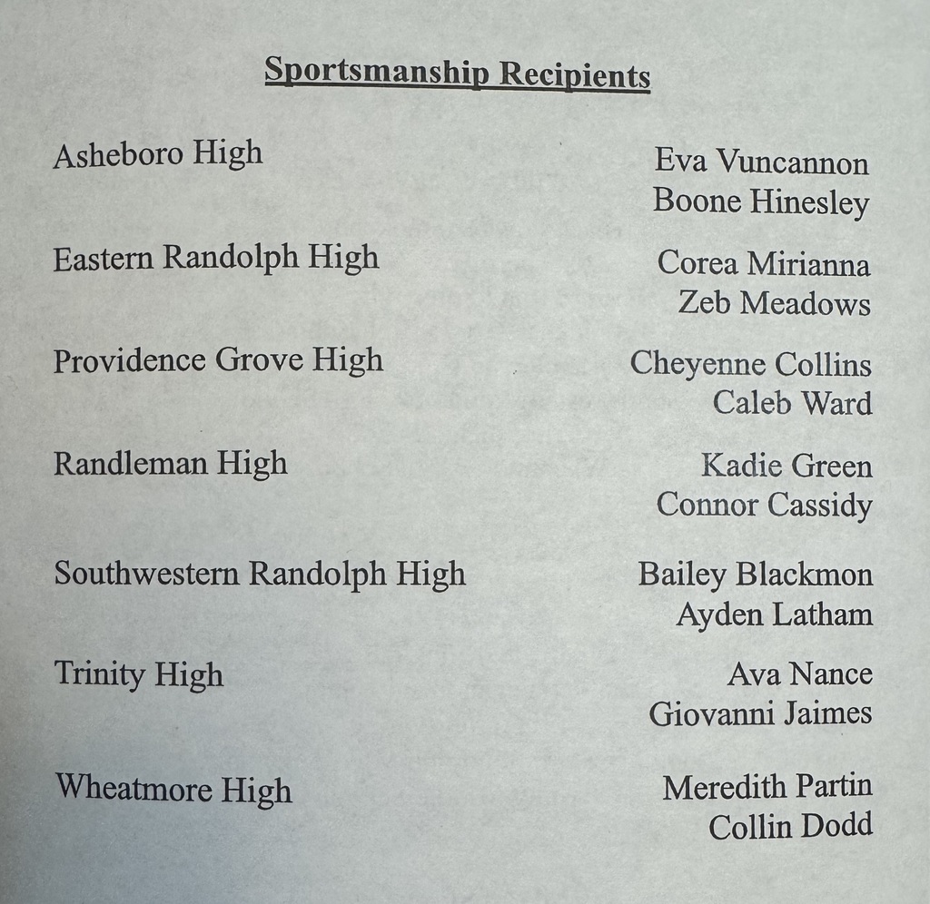 Tonight, Twelfth-grade student-athletes from Asheboro City Schools and the Randolph County School System were honored with "Sportsmanship" awards at the Randolph Sports Council Winter Banquet held at Black Powder Smokehouse in Asheboro. The event featured guest speaker Mr. Brad Alford, Director for the Office of Athletics at the NC Department of Public Instruction.