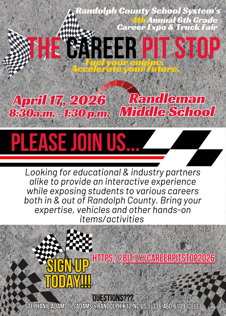 We need your help! Educational and industry partners alike to provide an interactive experience while exposing students to various careers both in & out of Randolph County.