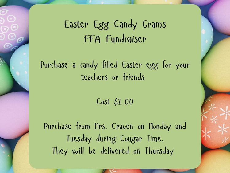 FFA is raising funds to beautify the court yard! Mrs. Craven will be coming around during Homeroom/Cougar time for orders on Monday and Tuesday! #cougarnation💙💛🐣