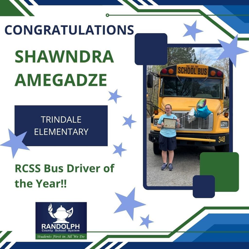 Congratulations to Shawndra Amegadze for being named RCSS Bus Driver of the Year! She does an outstanding job serving Trindale Elementary School—way to go, Ms. Amegadze! 🎉