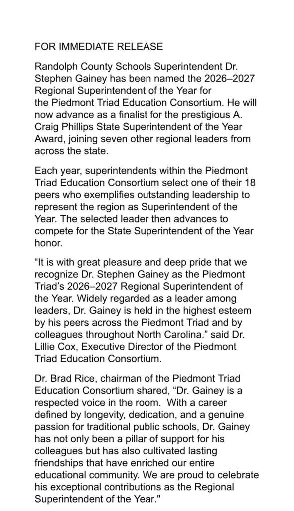 Dr Gainey Superintendent of the Year
