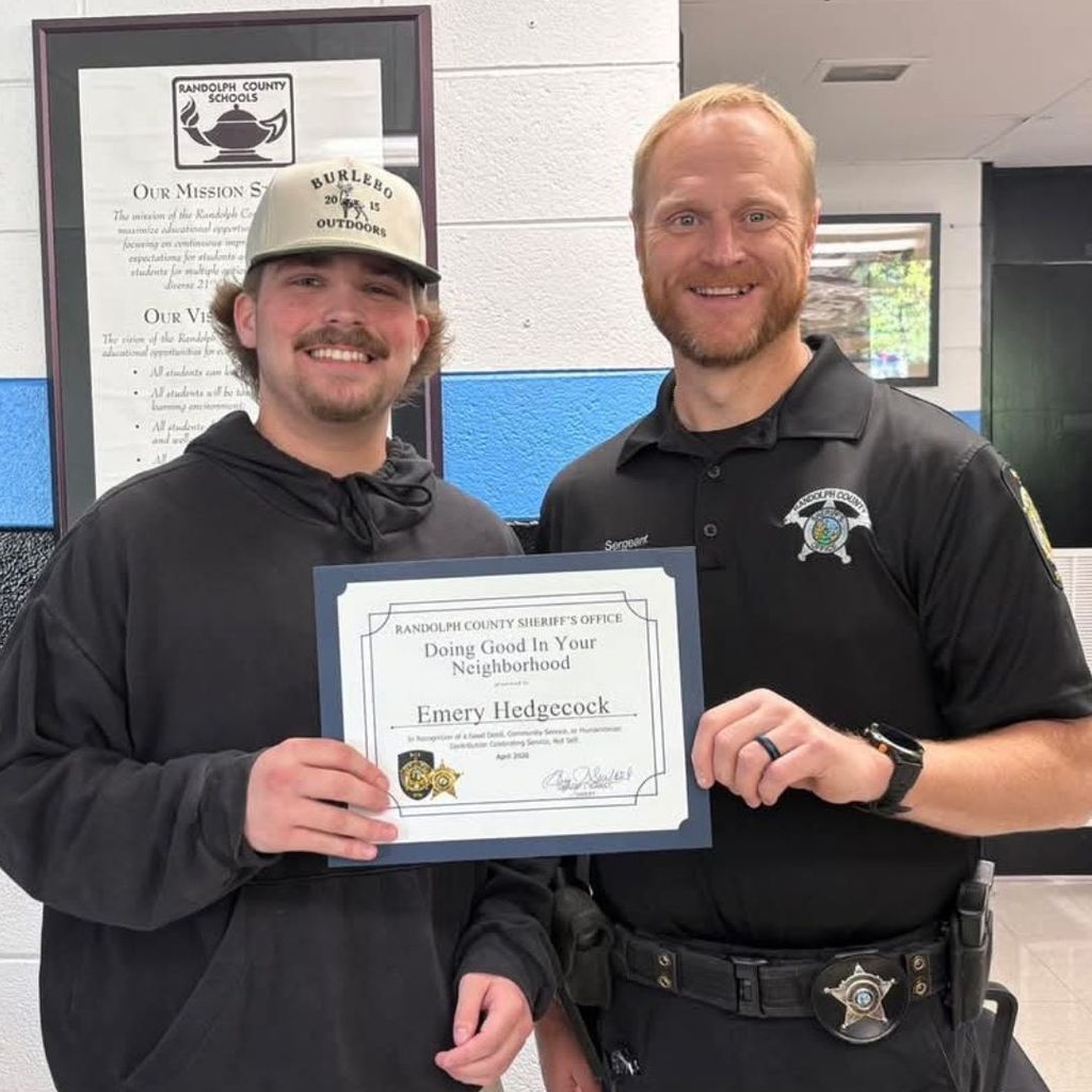 Emery Hedgecock was honored by the Randolph County's Sheriff's Office