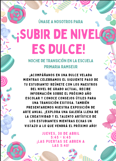 Transition Parent Night, April 30th, doors open at 5:45