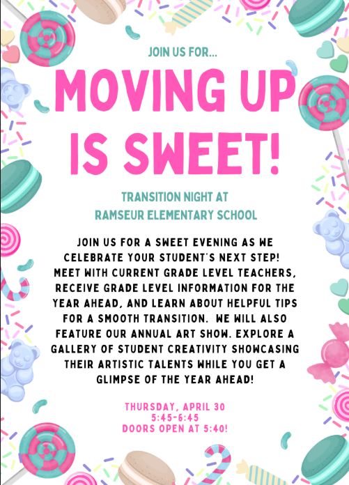 Transition Parent Night, April 30th, doors open at 5:45