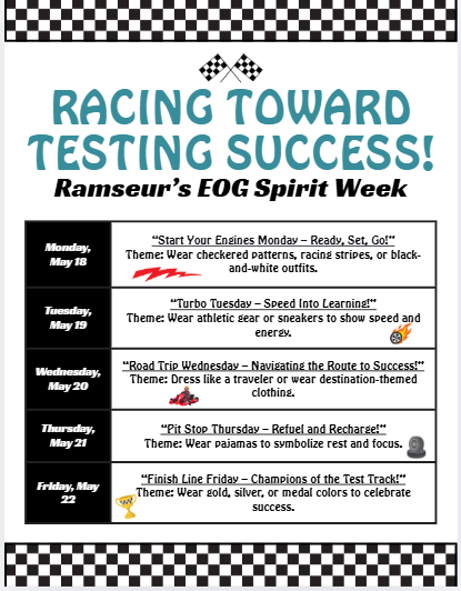 EOG Spirit Week Dress Up Days - May 18  to May 22