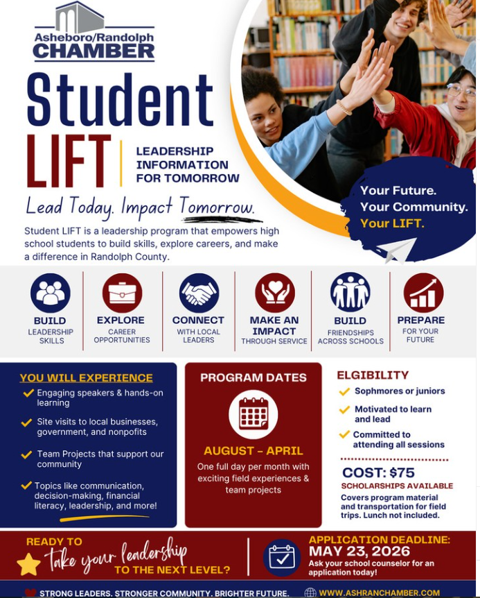 What is Student LIFT?  Student Leadership Information for Tomorrow is a program of the Asheboro/Randolph Chamber of Commerce. It is an exciting and unique opportunity for those selected, empowering them with enhanced employability skills and designed to produce future leaders in the workplace who are interested in and committed to their community. @ashranchamber #studentlift