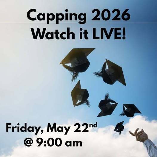 The THS 2026 Capping Ceremony will take place this Friday, May 22nd at 9:00 am.   It can be accessed via livestream at the following link: https://youtube.com/live/9sT6Et9RNzY?feature=share
