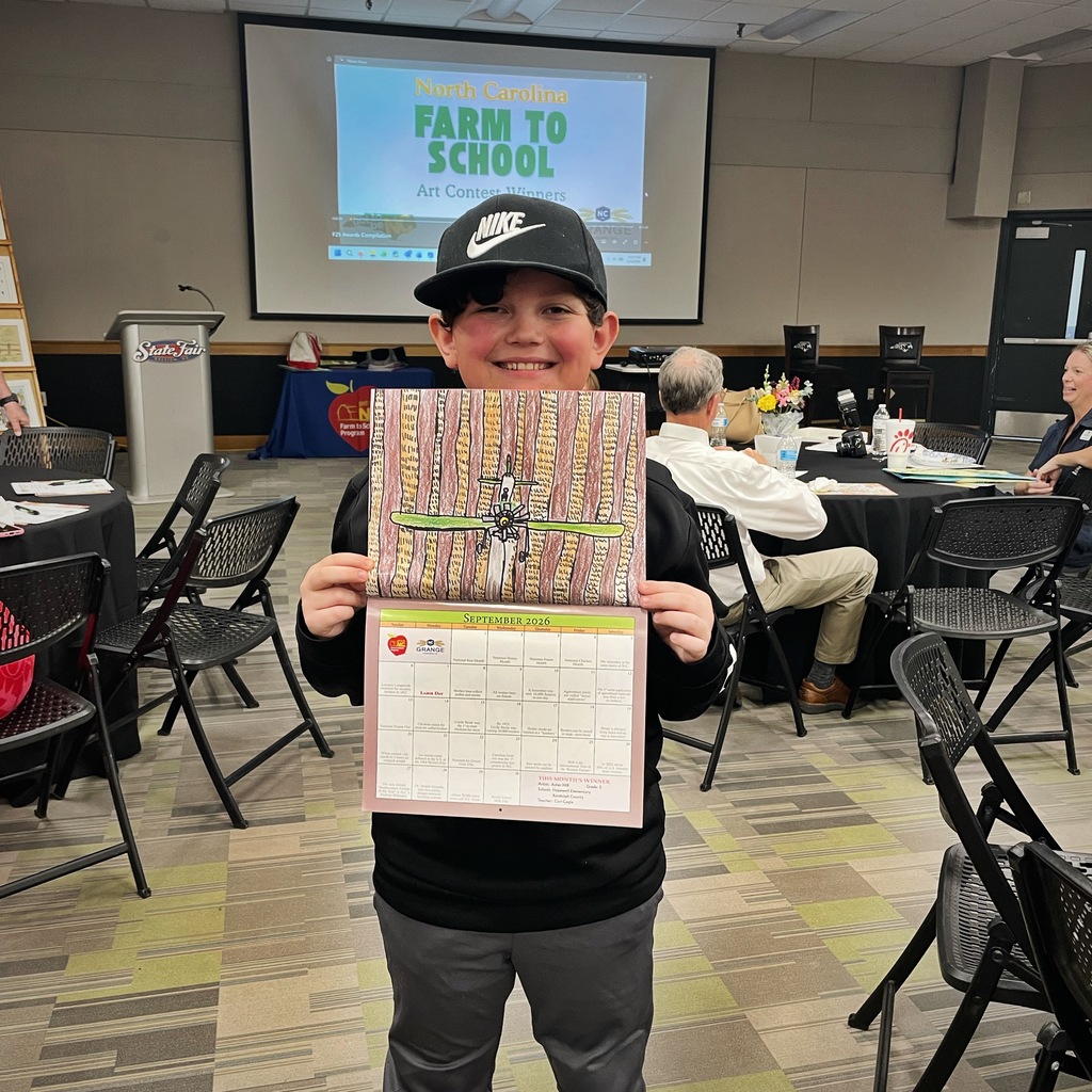 On May 15, RCSS School Nutrition Department attended the Farm-To-School Calendar Award Ceremony in Raleigh. Asher Hill at Hopewell won the contest. His picture of a crop dusting plane will be in the 26-27 farm-to-school calendar. His teacher is Cori Cagle. Congratulations Asher!