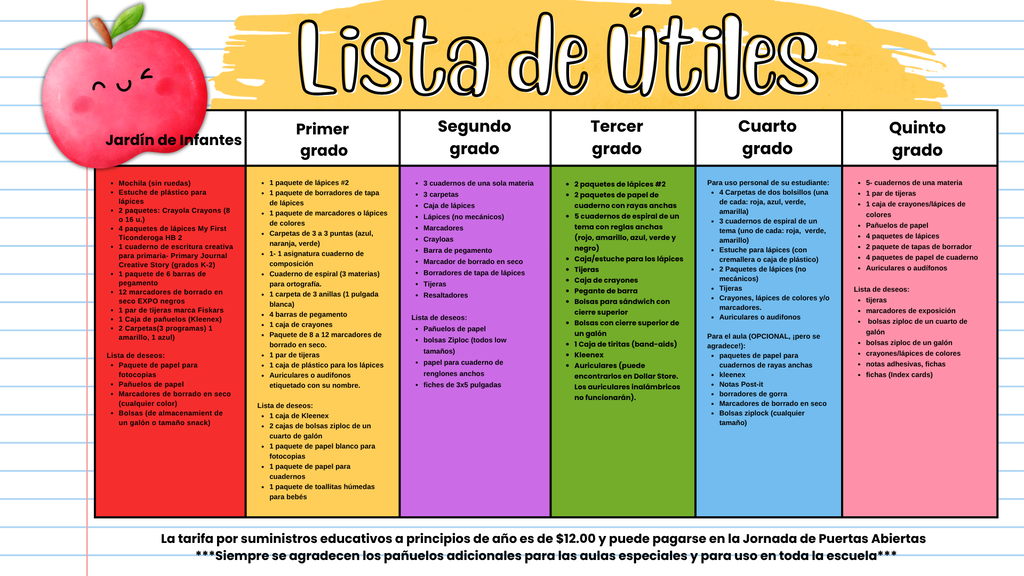 2026-2027 School Supply Lists- Spanish