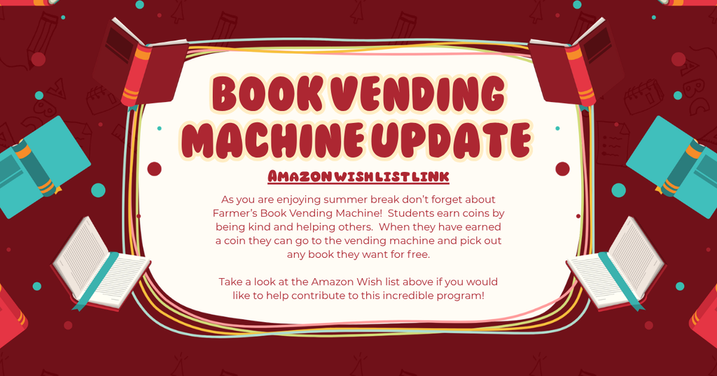 Graphic describing the book vending machine program at Farmer Elementary