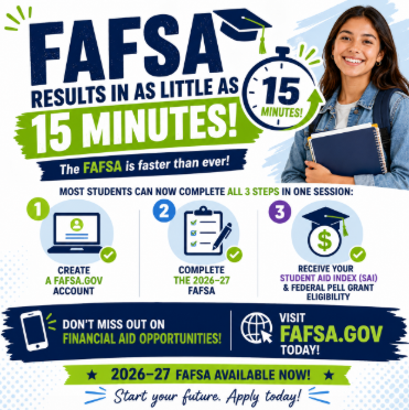 Attention Rising High School Seniors!  FASFA is FASTER than ever!