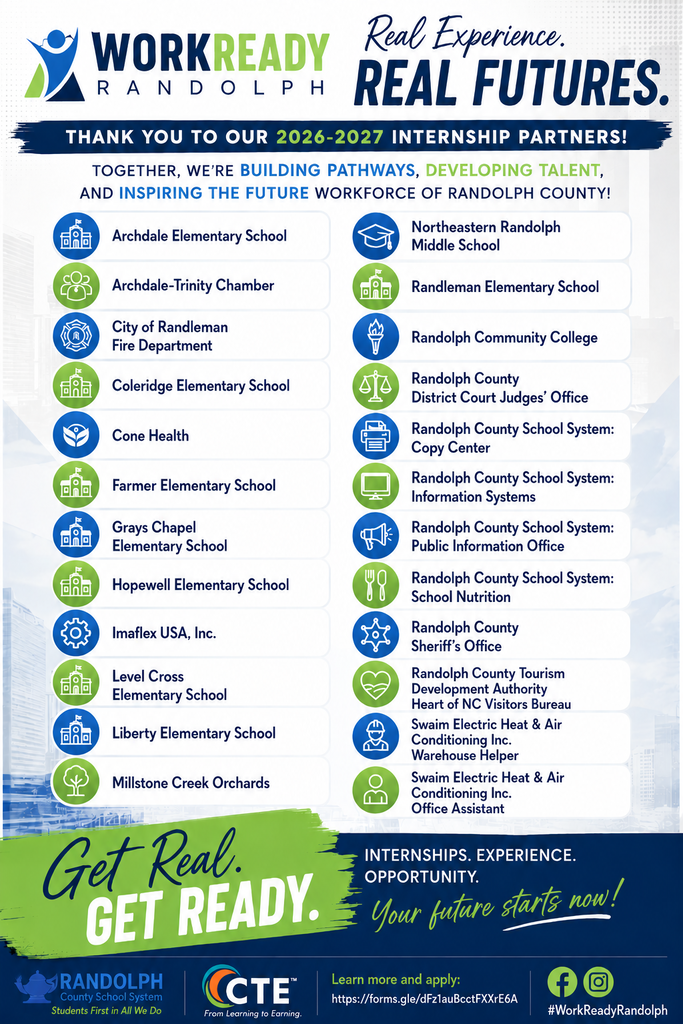 RCSS Juniors and Seniors! If you are interested in an internship during the 26-27 school year, use the link on the graphic to fill out the form...Millstone Creek will start their interviews and hiring in the next week or so!