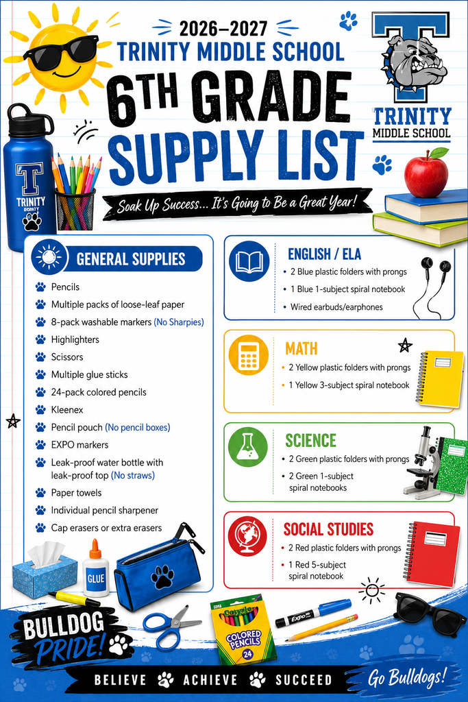 6th Grade Supply List