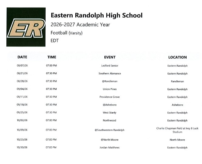 ERHS Football Schedule 2026