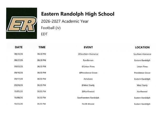 ERHS  JV Football Schedule 2026