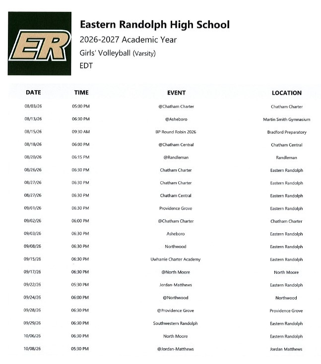ERHS Volleyball Schedule 2026