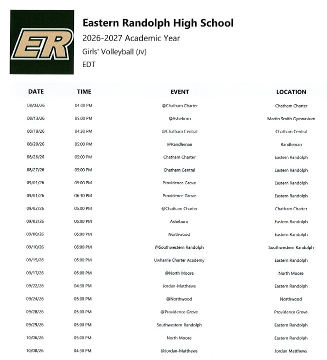 ERHS JV Volleyball Schedule 2026
