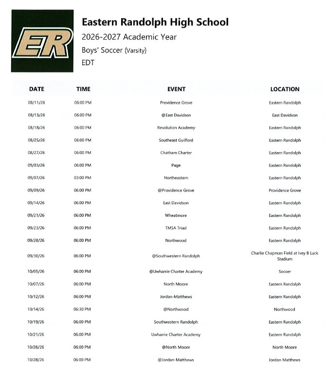 ERHS Soccer Schedule 2026
