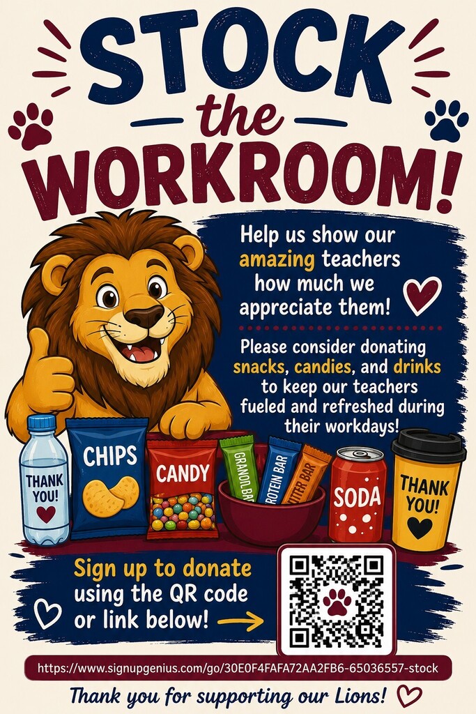 Help us "Stock the Workroom" for our amazing teachers and staff!