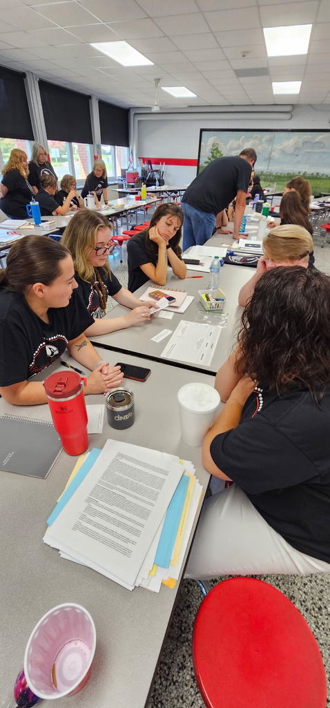 EC staff working together in the cafeteria on the Instructional Framework