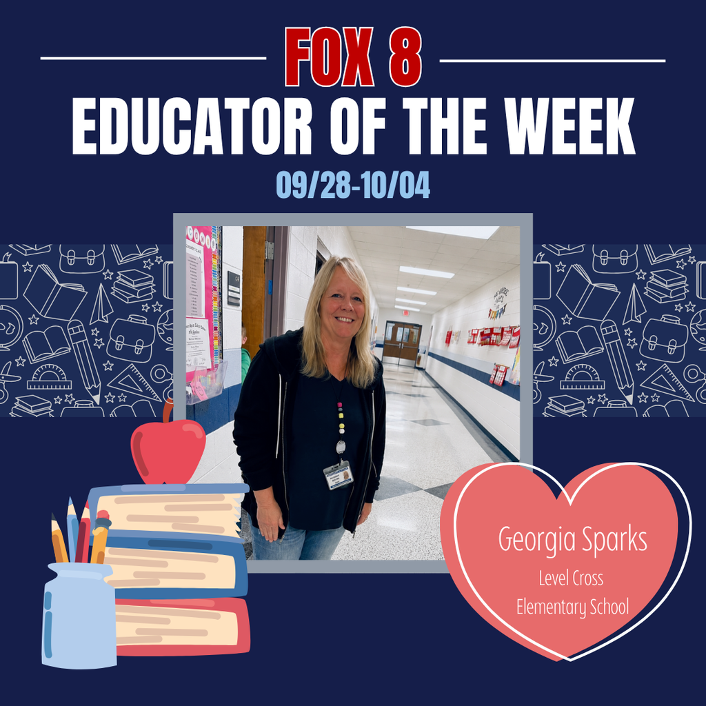 Congratulations to Georgia Sparks, teacher at Level Cross Elementary School, on being recognized as the Fox 8 Educator of the Week for 09/28-10/04! Be sure to check out her feature at https://myfox8.com/educator-of-the-week.