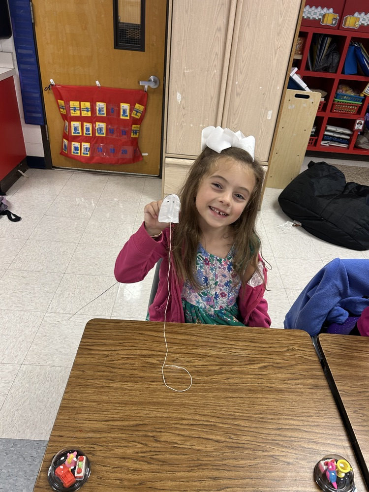 First grade has been learning about force and motion in science this week. Today, they did an experiment with magnets to see if they could make their ghost “fly” without touching it. 👻