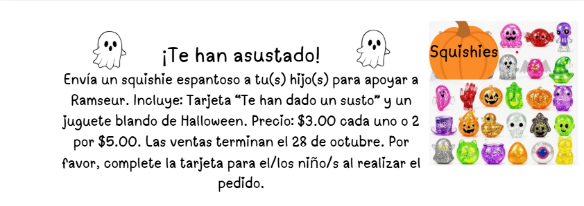 You've been Booed fundraiser, price is $3, shows a picture of the squishees, text is in Spanish