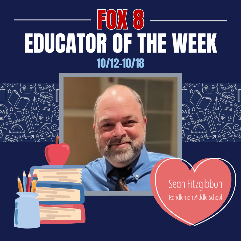 Congratulations to Sean Fitzgibbon, teacher at Randleman Middle School, on being recognized as the Fox 8 Educator of the Week for 10/12-10/18! Be sure to check out her feature at https://myfox8.com/educator-of-the-week.