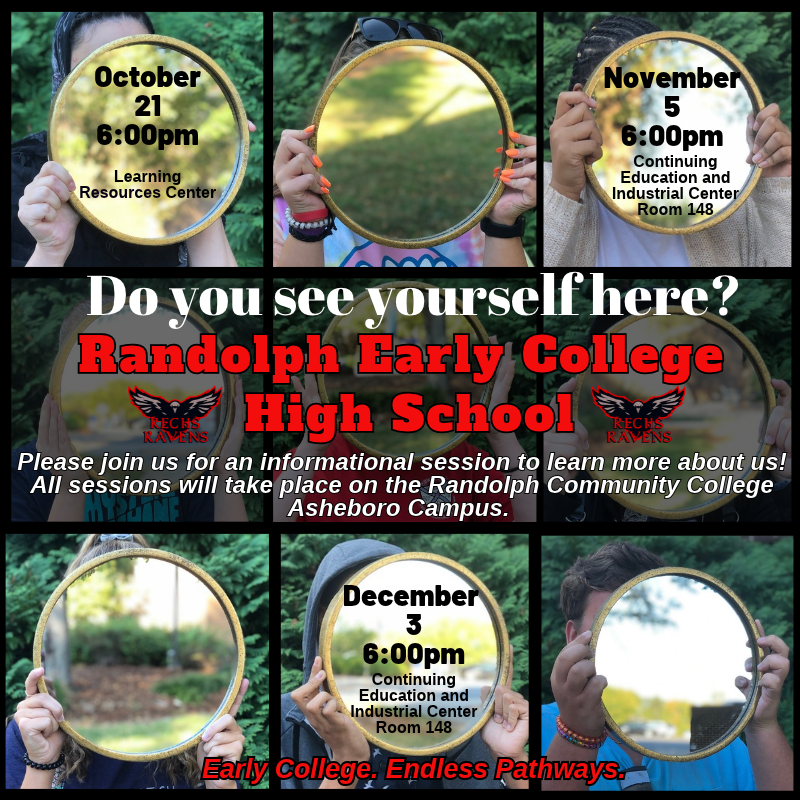 Calling all 8th graders and parents! Join us for an upcoming information session to discover what makes Randolph Early College High School different and how YOU could become part of the Raven team!