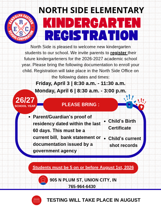 This image gives details about kindergarten registration for 2026-2027.