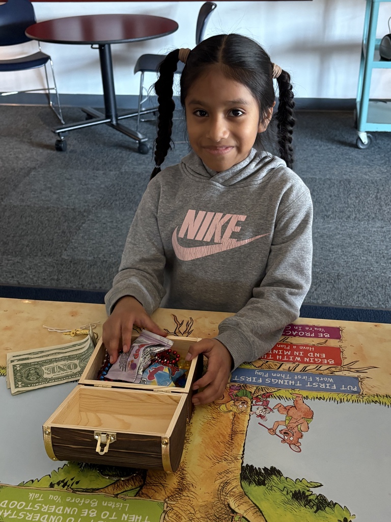 Two students have been randomly chosen to receive treasure chests containing jewels, necklaces, candy, and cash! There is one more small treasure chest up for grabs next week!