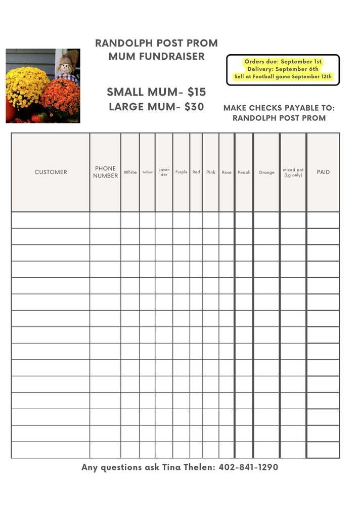 Post Prom Mum Order Form