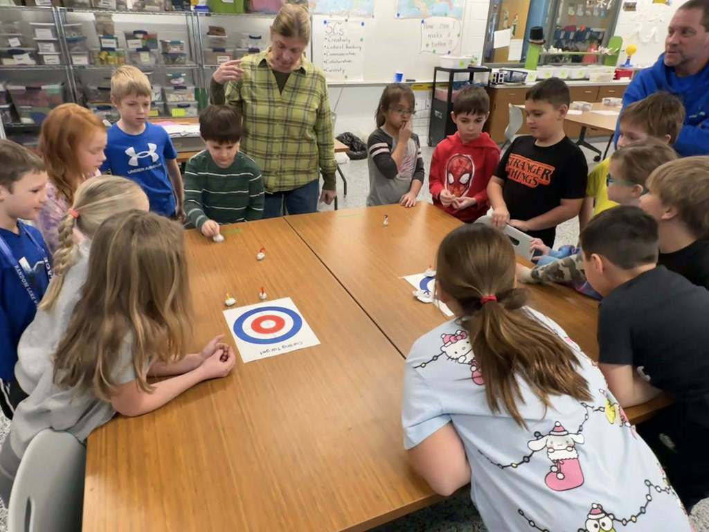 Students in Mrs. Goneau’s 2nd grade class explored STEM concepts through a mini Olympic curling event