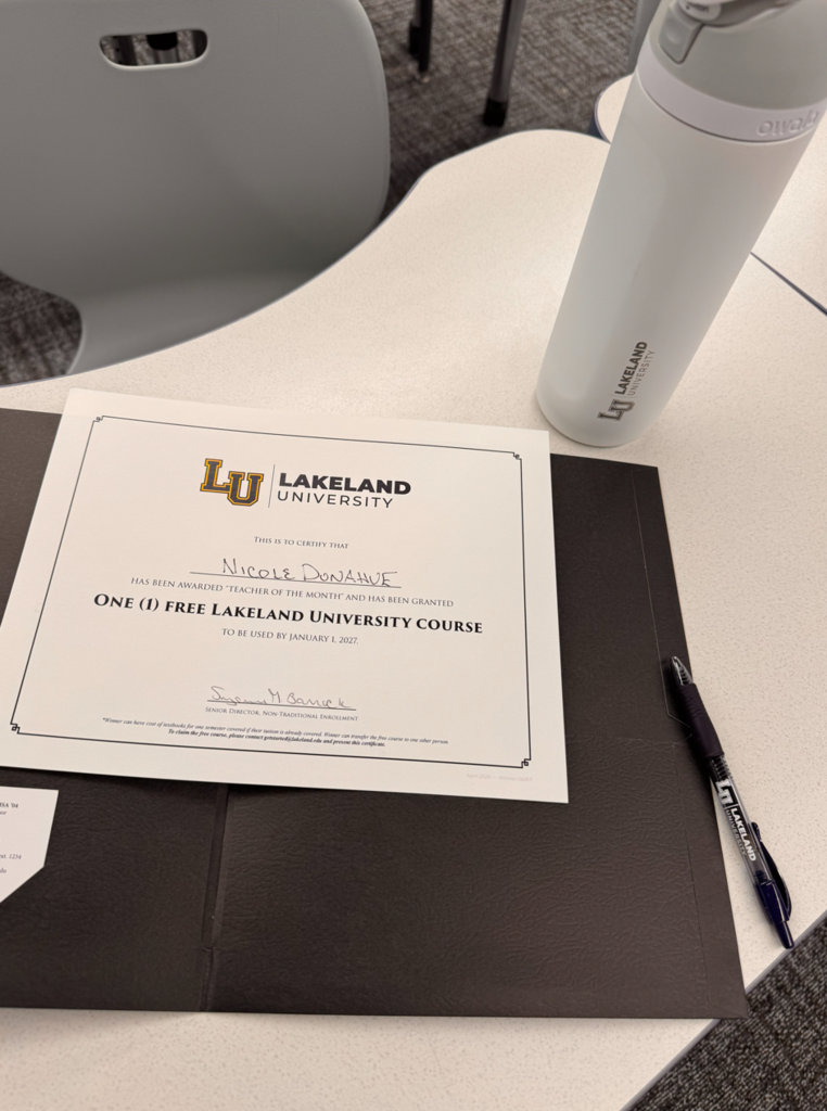 Congratulations to Mrs. Donahue for being named Sheboygan County’s “Teacher of the Month”