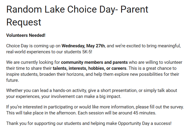 Random Lake Choise Day- Parent Request