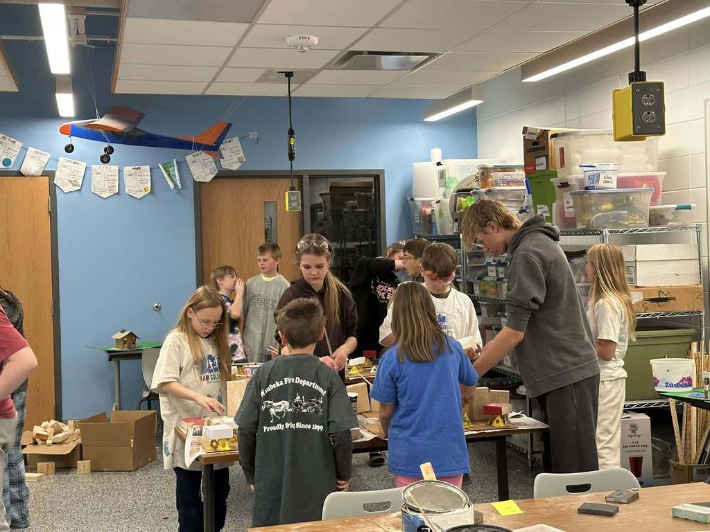 Photos from today’s collaborative project between our 8th Grade Woodworking 2 class and 4th graders