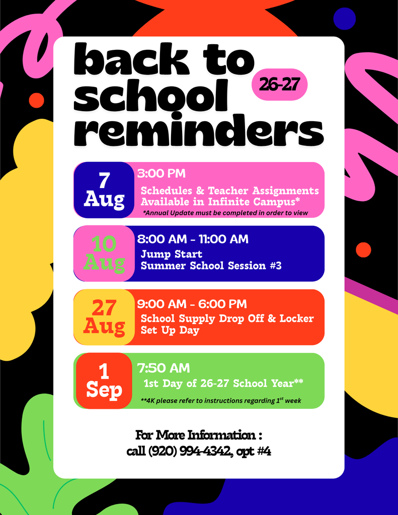 Back to school reminders 26-27