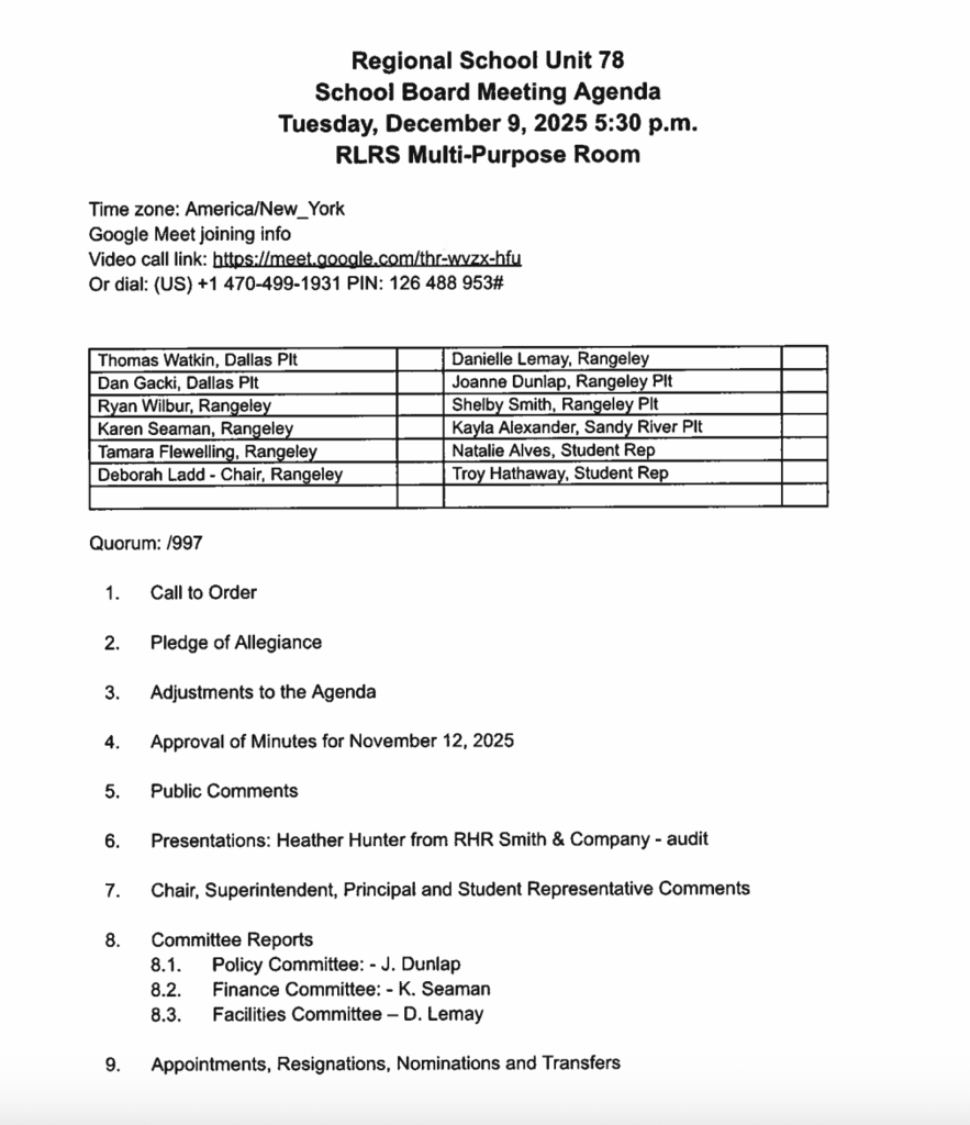 12-9-2025 Agenda
