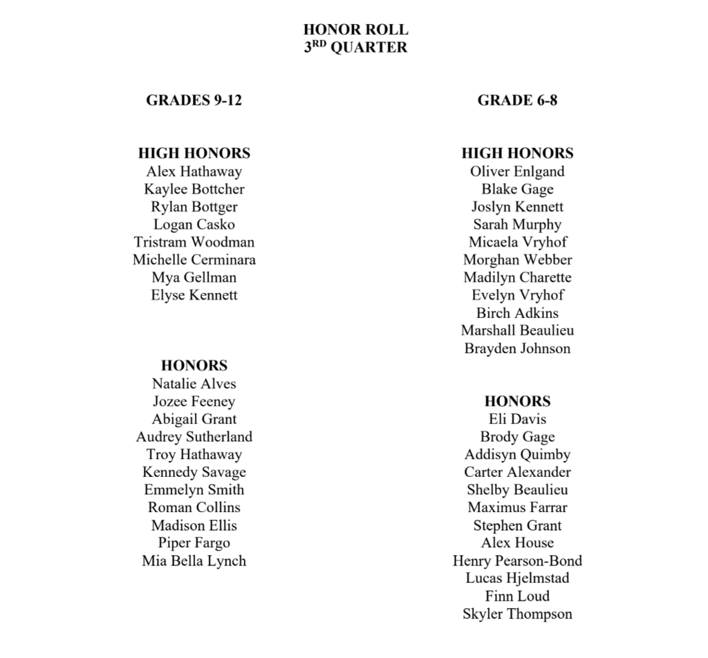 3q 26 honor roll