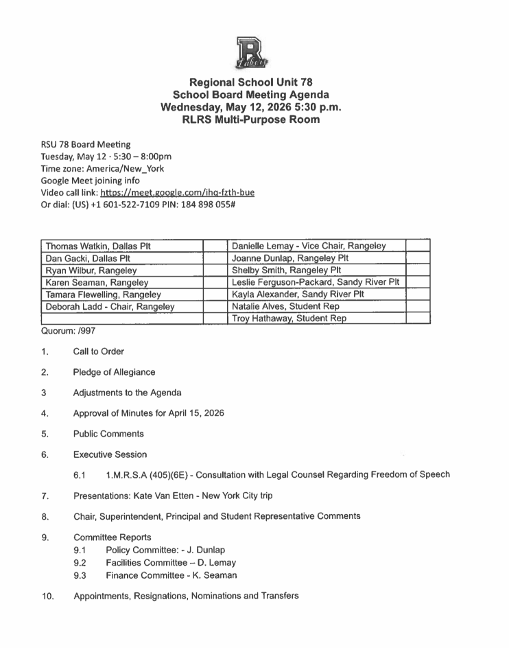 may school board meeting