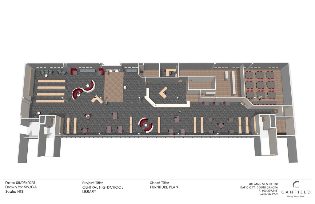 Rendering of the library with furniture