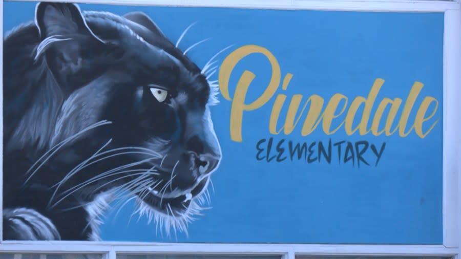 Pinedale Elementary school sign out in front of the building with panther
