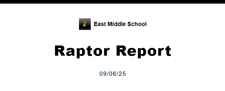 Raptor report 09/06/2025, school logo 