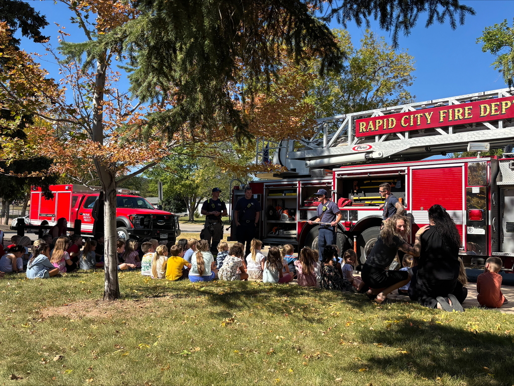 students and fire truck