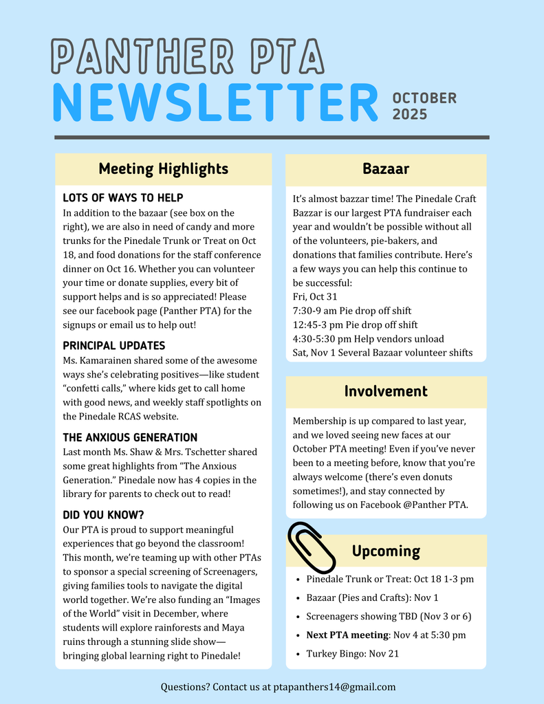 Panther PTA October 2025 Newsletter