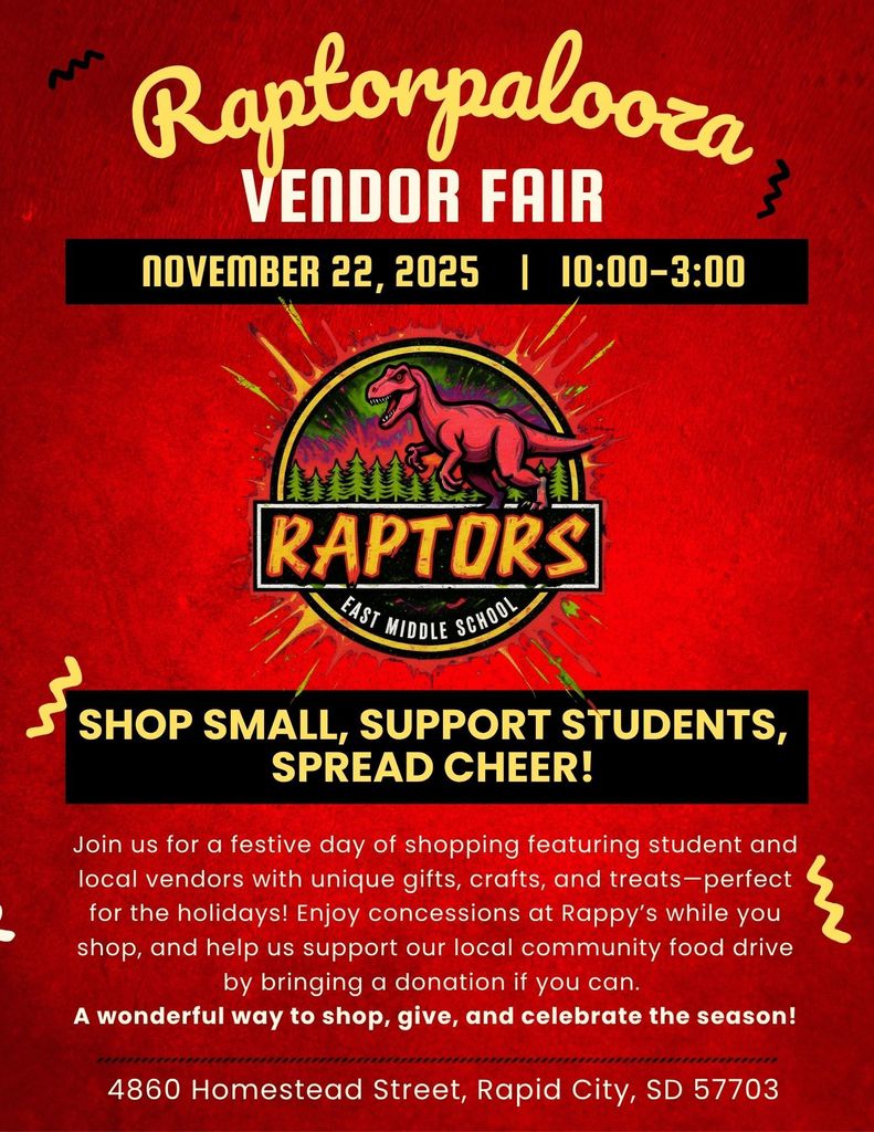Raptorpalooza Vendor fair, November 22, 2025. 10 am to 3pm. 