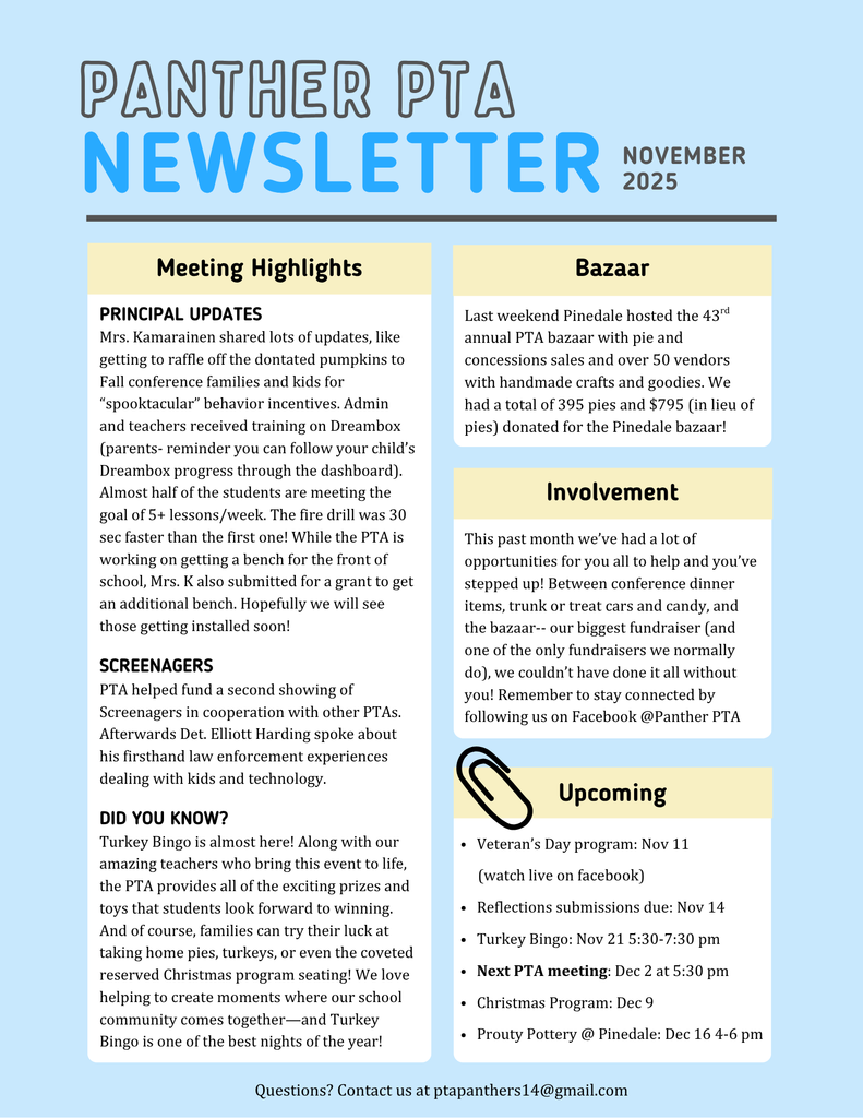 Check out our Panther PTA's November newsletter!