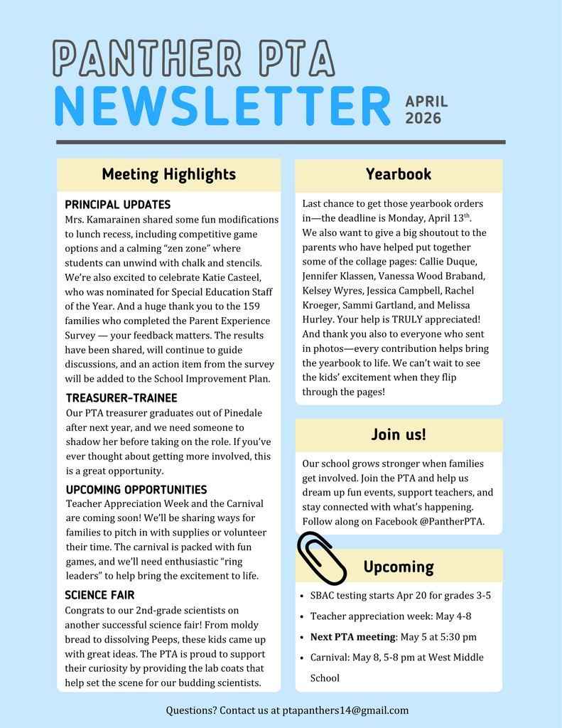 Panther PTA April Newsletter